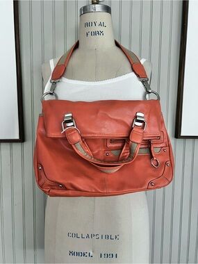 Y2K Nine West Flap Over Peach Orange Satchel Shoulder Bag
